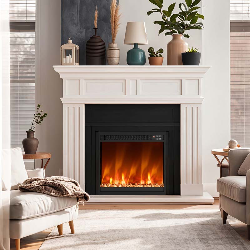 18/23/26" Electric Fireplace Insert, 1500W Recessed Fireplace Heater with Remote Control, 0.5-9H Timer, Adjustable Flame & Ember Bed Color