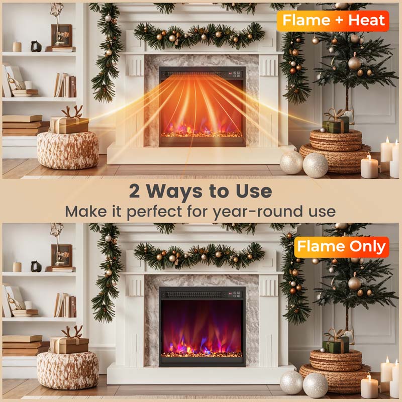 18/23/26" Electric Fireplace Insert, 1500W Recessed Fireplace Heater with Remote Control, 0.5-9H Timer, Adjustable Flame & Ember Bed Color