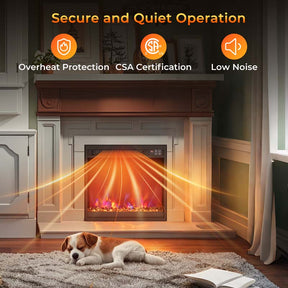 18/23/26" Electric Fireplace Insert, 1500W Recessed Fireplace Heater with Remote Control, 0.5-9H Timer, Adjustable Flame & Ember Bed Color