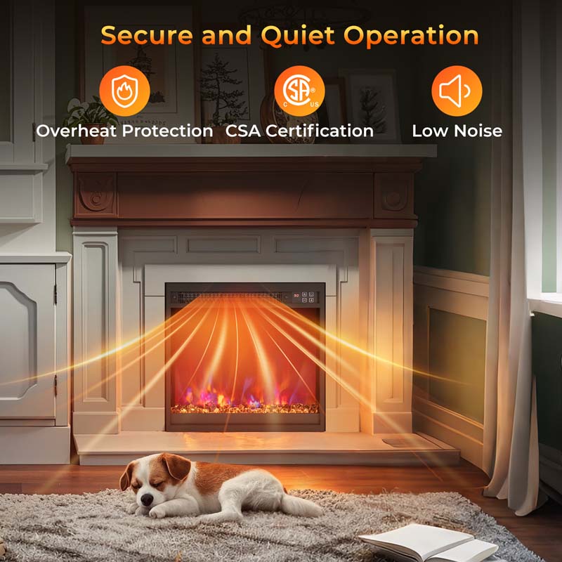 18/23/26" Electric Fireplace Insert, 1500W Recessed Fireplace Heater with Remote Control, 0.5-9H Timer, Adjustable Flame & Ember Bed Color