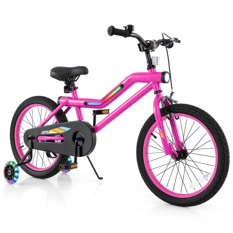 16/18 Inch LED Lighted Kids Bike with Training Wheels, Adjustable Seat & Headlight, Children Bicycle for 4-8 Years Old Boys Girls Gift