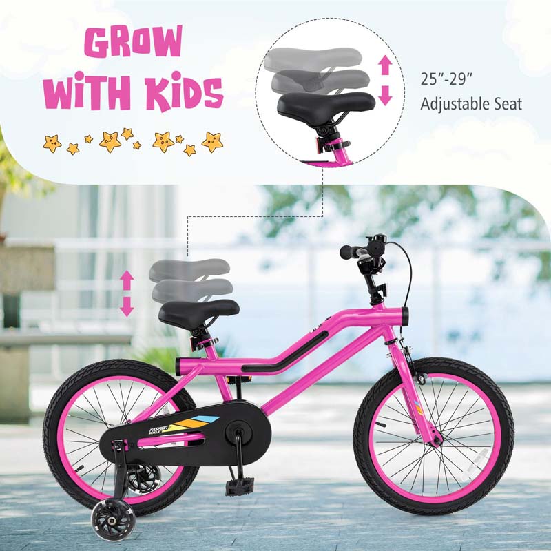 16/18 Inch LED Lighted Kids Bike with Training Wheels, Adjustable Seat & Headlight, Children Bicycle for 4-8 Years Old Boys Girls Gift