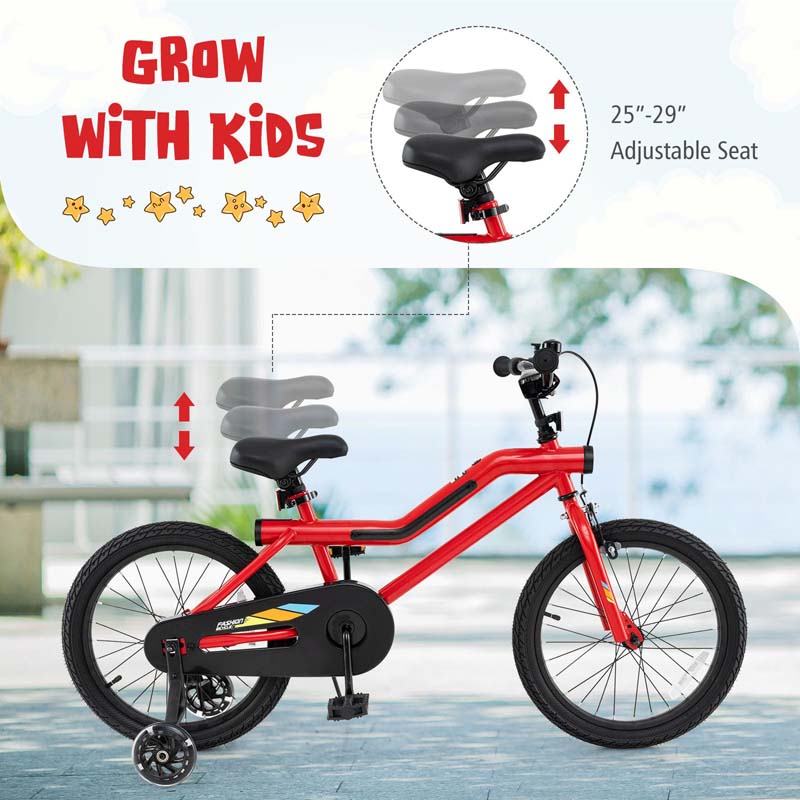 16/18 Inch LED Lighted Kids Bike with Training Wheels, Adjustable Seat & Headlight, Children Bicycle for 4-8 Years Old Boys Girls Gift