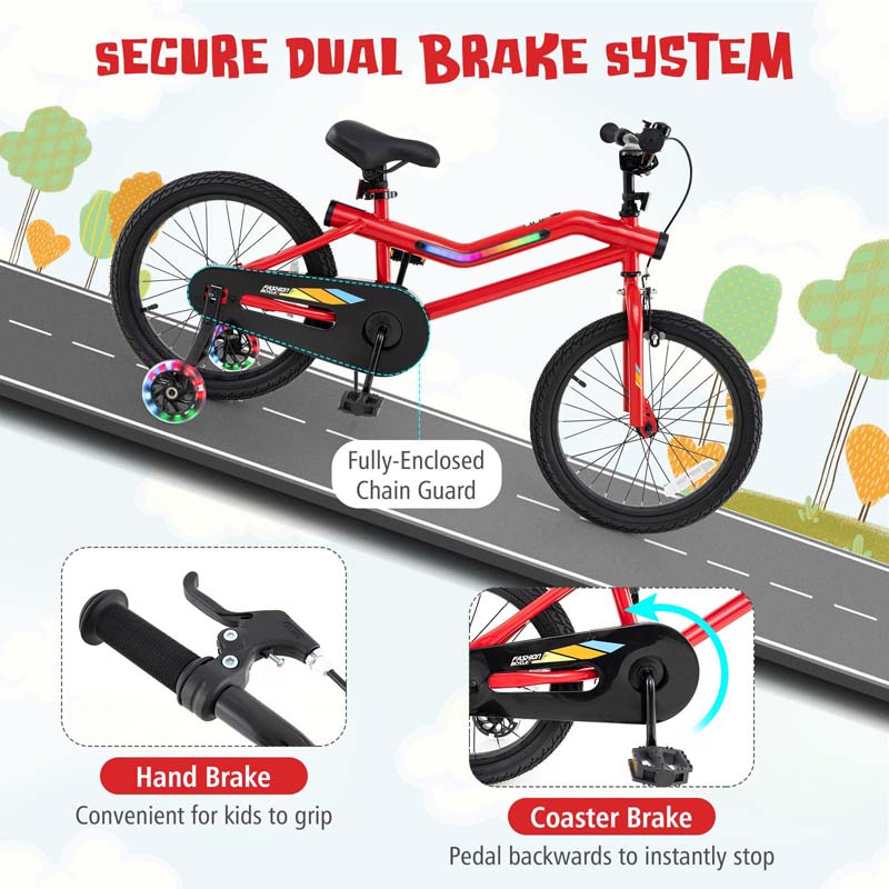 16/18 Inch LED Lighted Kids Bike with Training Wheels, Adjustable Seat & Headlight, Children Bicycle for 4-8 Years Old Boys Girls Gift
