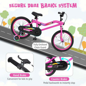 16/18 Inch LED Lighted Kids Bike with Training Wheels, Adjustable Seat & Headlight, Children Bicycle for 4-8 Years Old Boys Girls Gift