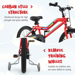 16/18 Inch LED Lighted Kids Bike with Training Wheels, Adjustable Seat & Headlight, Children Bicycle for 4-8 Years Old Boys Girls Gift