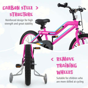 16/18 Inch LED Lighted Kids Bike with Training Wheels, Adjustable Seat & Headlight, Children Bicycle for 4-8 Years Old Boys Girls Gift