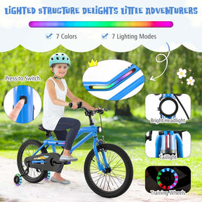 16/18 Inch LED Lighted Kids Bike with Training Wheels, Adjustable Seat & Headlight, Children Bicycle for 4-8 Years Old Boys Girls Gift