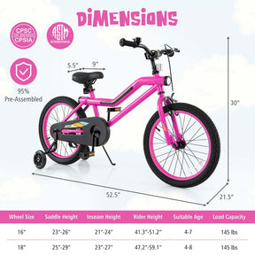 16/18 Inch LED Lighted Kids Bike with Training Wheels, Adjustable Seat & Headlight, Children Bicycle for 4-8 Years Old Boys Girls Gift