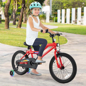 16/18 Inch LED Lighted Kids Bike with Training Wheels, Adjustable Seat & Headlight, Children Bicycle for 4-8 Years Old Boys Girls Gift