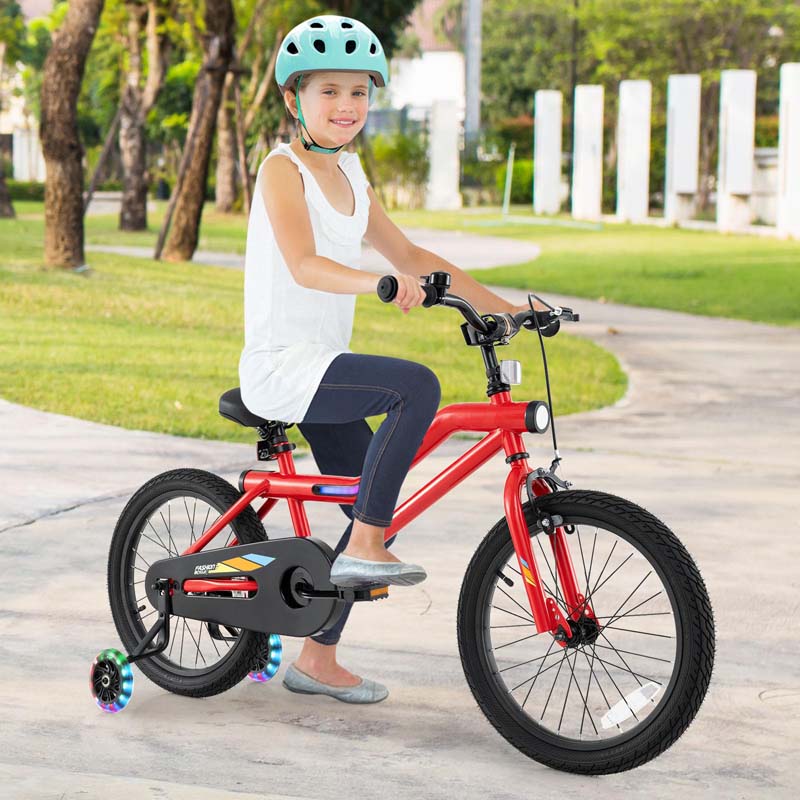 16/18 Inch LED Lighted Kids Bike with Training Wheels, Adjustable Seat & Headlight, Children Bicycle for 4-8 Years Old Boys Girls Gift