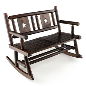 Carbonized Wood Double Rocking Chair, 2 Person Porch Rocker Bench Loveseat with Wide Curved Seat & 710LB Capacity for Backyard, Garden, Patio