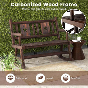Carbonized Wood Double Rocking Chair, 2 Person Porch Rocker Bench Loveseat with Wide Curved Seat & 710LB Capacity for Backyard, Garden, Patio