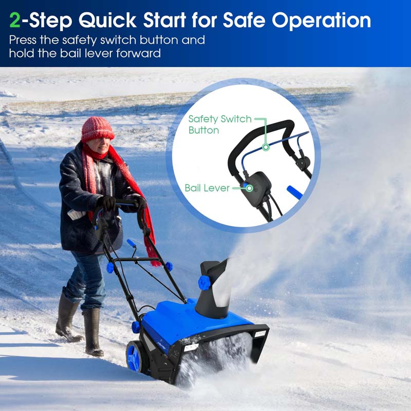 20" 120V 15A Corded Electric Snow Blower, Walk-Behind Snow Thrower w/ 180° Rotating Chute, Dual LED Lights, 30 FT Throw for Driveway & Sidewalk