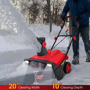 20" 120V 15A Corded Electric Snow Blower, Walk-Behind Snow Thrower w/ 180° Rotating Chute, Dual LED Lights, 30 FT Throw for Driveway & Sidewalk