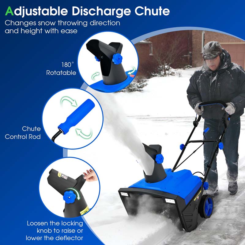 20" 120V 15A Corded Electric Snow Blower, Walk-Behind Snow Thrower w/ 180° Rotating Chute, Dual LED Lights, 30 FT Throw for Driveway & Sidewalk
