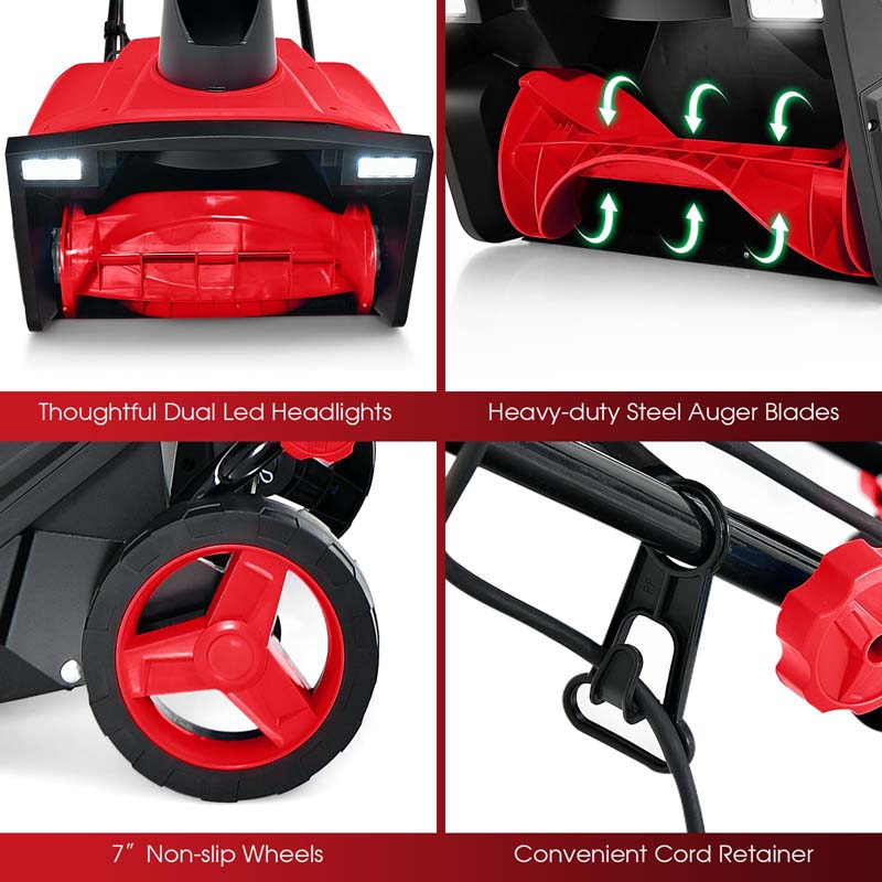 20" 120V 15A Corded Electric Snow Blower, Walk-Behind Snow Thrower w/ 180° Rotating Chute, Dual LED Lights, 30 FT Throw for Driveway & Sidewalk