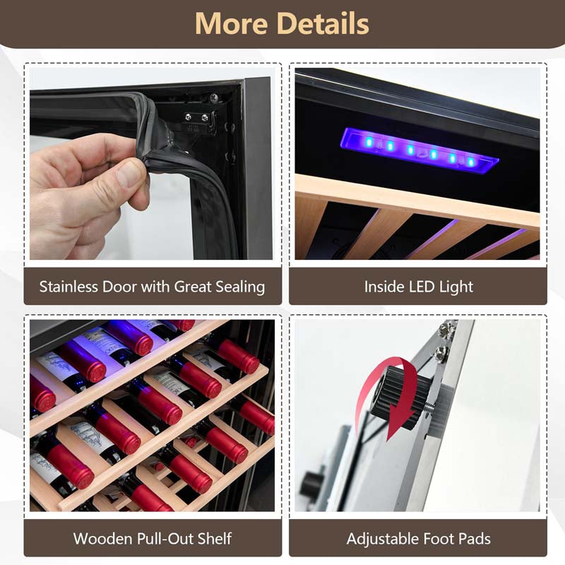 20 Inch 33 Bottles Wine Cooler Refrigerator Built-In or Freestanding Mini Wine Fridge with 2-Layer Tempered Glass Door & Dual Alarm Function