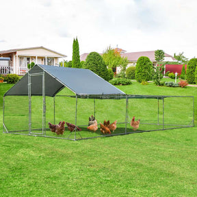 20FT Large Metal Chicken Coop Walk-in Poultry Cage with Waterproof & Sun-Proof Cover, Half Spire Duck Rabbit Hen Run House for Outdoor Backyard Farm