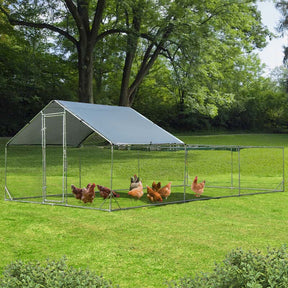 20FT Large Metal Chicken Coop Walk-in Poultry Cage with Waterproof & Sun-Proof Cover, Half Spire Duck Rabbit Hen Run House for Outdoor Backyard Farm