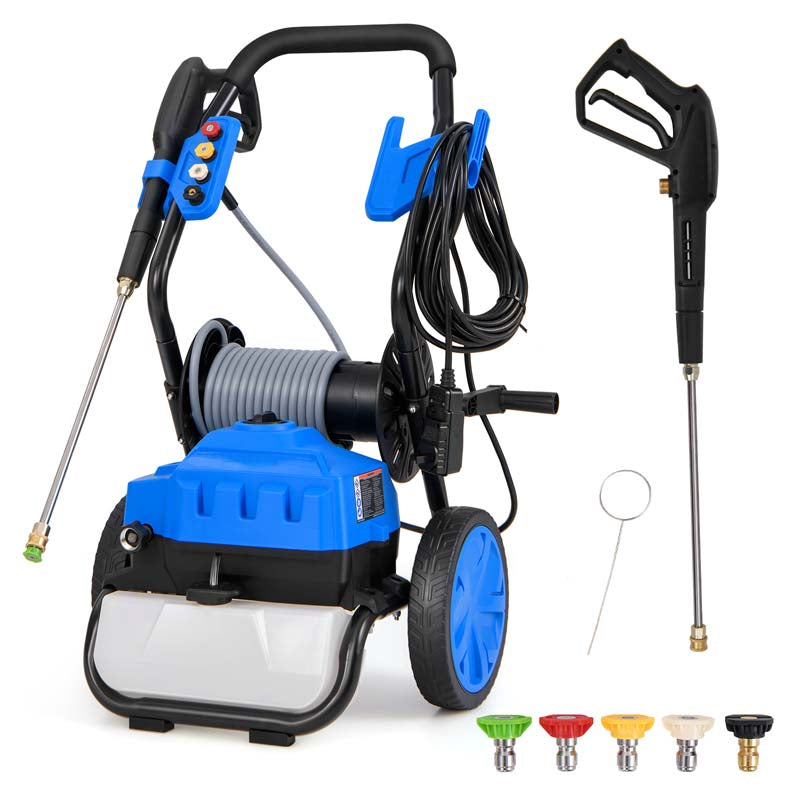 2300 PSI 1.8 GPM Electric Pressure Washer, Portable High Pressure Power Washer with Wheels, 5 Quick Connect Nozzles, Soap Bottle, 21 FT Hose