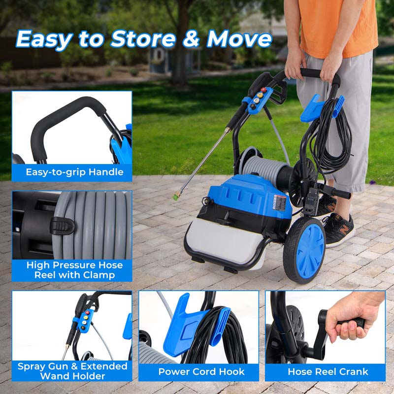 2300 PSI 1.8 GPM Electric Pressure Washer, Portable High Pressure Power Washer with Wheels, 5 Quick Connect Nozzles, Soap Bottle, 21 FT Hose