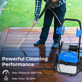 2300 PSI 1.8 GPM Electric Pressure Washer, Portable High Pressure Power Washer with Wheels, 5 Quick Connect Nozzles, Soap Bottle, 21 FT Hose