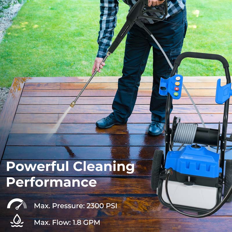 2300 PSI 1.8 GPM Electric Pressure Washer, Portable High Pressure Power Washer with Wheels, 5 Quick Connect Nozzles, Soap Bottle, 21 FT Hose