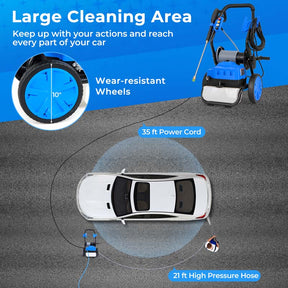 2300 PSI 1.8 GPM Electric Pressure Washer, Portable High Pressure Power Washer with Wheels, 5 Quick Connect Nozzles, Soap Bottle, 21 FT Hose