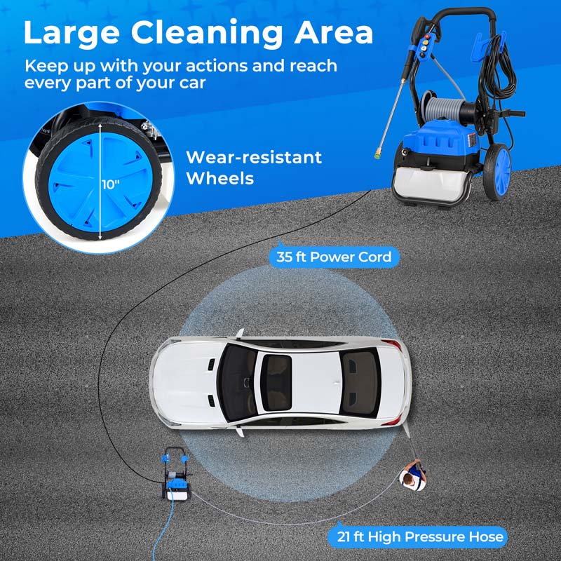 2300 PSI 1.8 GPM Electric Pressure Washer, Portable High Pressure Power Washer with Wheels, 5 Quick Connect Nozzles, Soap Bottle, 21 FT Hose