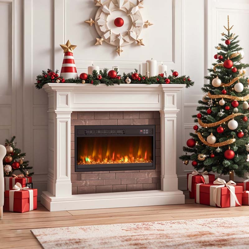 18/23/26" Electric Fireplace Insert, 1500W Recessed Fireplace Heater with Remote Control, 0.5-9H Timer, Adjustable Flame & Ember Bed Color
