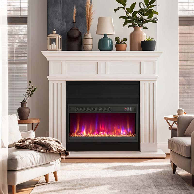 18/23/26" Electric Fireplace Insert, 1500W Recessed Fireplace Heater with Remote Control, 0.5-9H Timer, Adjustable Flame & Ember Bed Color