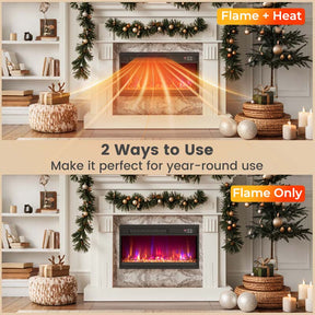 18/23/26" Electric Fireplace Insert, 1500W Recessed Fireplace Heater with Remote Control, 0.5-9H Timer, Adjustable Flame & Ember Bed Color