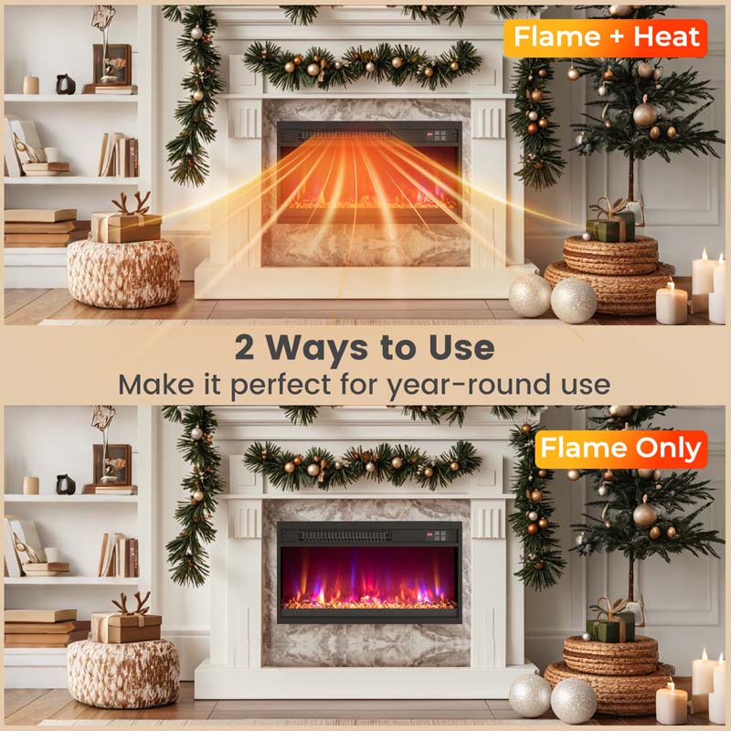 18/23/26" Electric Fireplace Insert, 1500W Recessed Fireplace Heater with Remote Control, 0.5-9H Timer, Adjustable Flame & Ember Bed Color