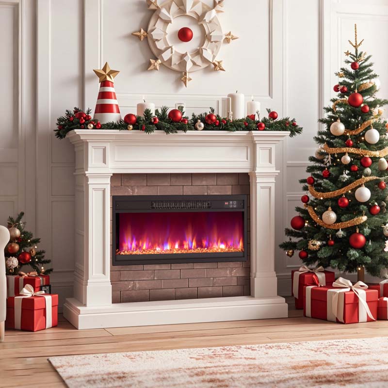 18/23/26" Electric Fireplace Insert, 1500W Recessed Fireplace Heater with Remote Control, 0.5-9H Timer, Adjustable Flame & Ember Bed Color