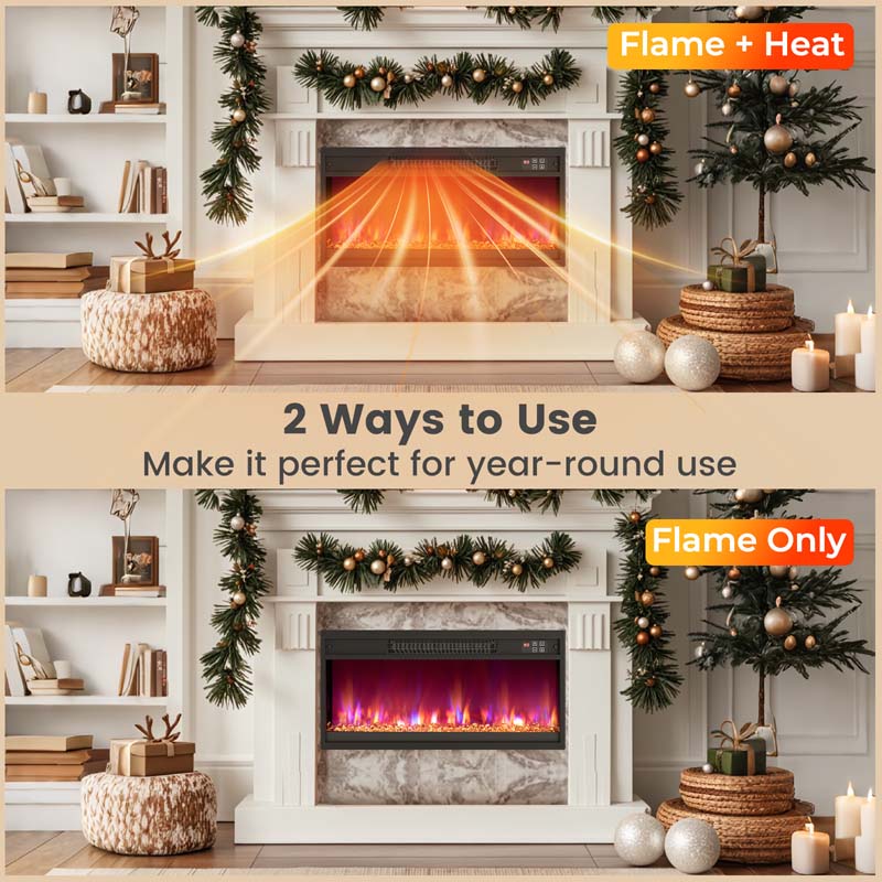 18/23/26" Electric Fireplace Insert, 1500W Recessed Fireplace Heater with Remote Control, 0.5-9H Timer, Adjustable Flame & Ember Bed Color