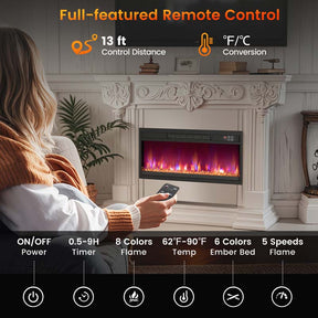 18/23/26" Electric Fireplace Insert, 1500W Recessed Fireplace Heater with Remote Control, 0.5-9H Timer, Adjustable Flame & Ember Bed Color