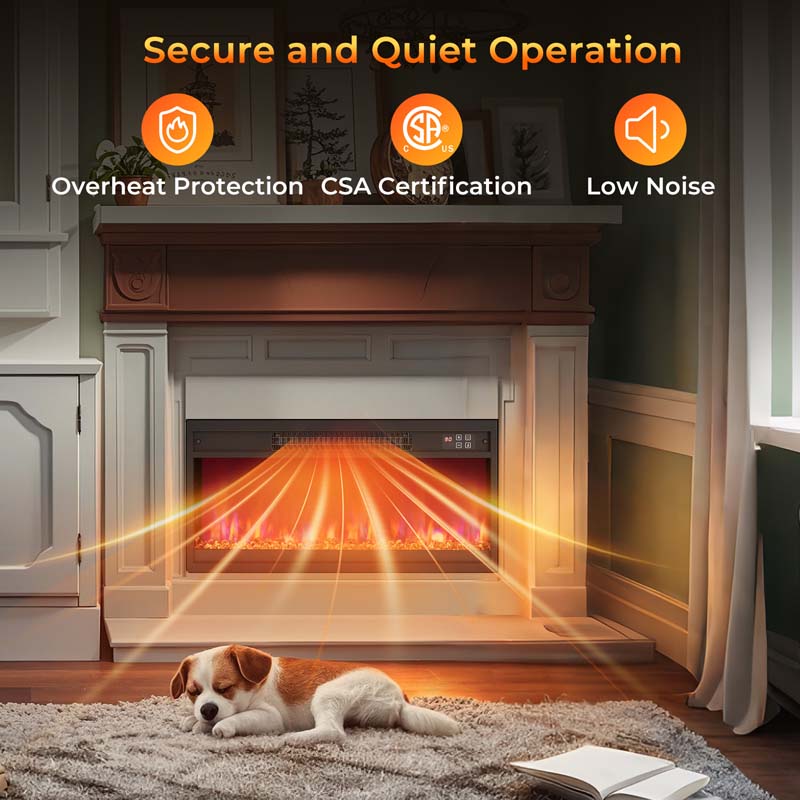 18/23/26" Electric Fireplace Insert, 1500W Recessed Fireplace Heater with Remote Control, 0.5-9H Timer, Adjustable Flame & Ember Bed Color