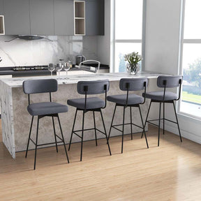 Swivel Bar Stools Set of 2, 29" Upholstered Bar Height Chairs with Back, Heavy-Duty Metal Legs & Footrest for Kitchen Island, Home Bar