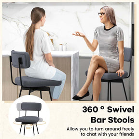 Swivel Bar Stools Set of 2, 29" Upholstered Bar Height Chairs with Back, Heavy-Duty Metal Legs & Footrest for Kitchen Island, Home Bar
