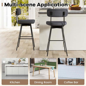 Swivel Bar Stools Set of 2, 29" Upholstered Bar Height Chairs with Back, Heavy-Duty Metal Legs & Footrest for Kitchen Island, Home Bar