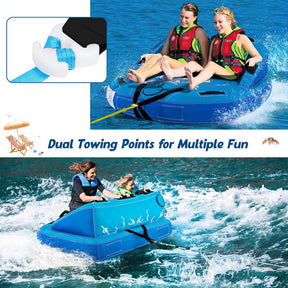 2-Person Inflatable Towable Tube for Boating, Water Sport Towable Sofa Style Boat Tube with Drainage, Dual Tow Points & EVA Seat Pads