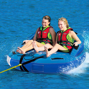 2-Person Inflatable Towable Tube for Boating, Water Sport Towable Sofa Style Boat Tube with Drainage, Dual Tow Points & EVA Seat Pads