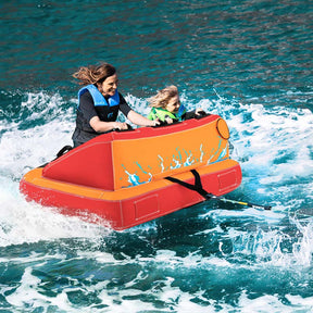 2-Person Inflatable Towable Tube for Boating, Water Sport Towable Sofa Style Boat Tube with Drainage, Dual Tow Points & EVA Seat Pads