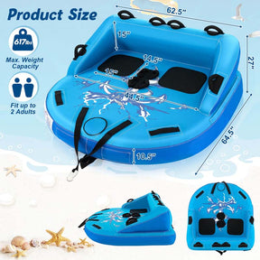 2-Person Inflatable Towable Tube for Boating, Water Sport Towable Sofa Style Boat Tube with Drainage, Dual Tow Points & EVA Seat Pads