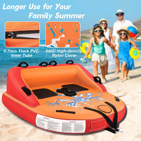 2-Person Inflatable Towable Tube for Boating, Water Sport Towable Sofa Style Boat Tube with Drainage, Dual Tow Points & EVA Seat Pads