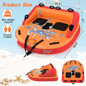 2-Person Inflatable Towable Tube for Boating, Water Sport Towable Sofa Style Boat Tube with Drainage, Dual Tow Points & EVA Seat Pads