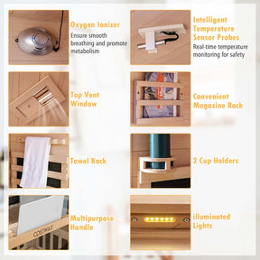 3-5 Person Far Infrared Wooden Sauna Room for Home, Canadian Hemlock Indoor Sauna w/Detachable Red Light Therapy Panel