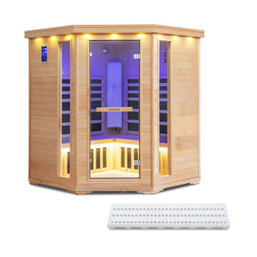 3-5 Person Far Infrared Wooden Sauna Room for Home, Canadian Hemlock Indoor Sauna w/Detachable Red Light Therapy Panel