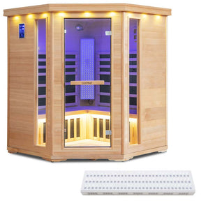 3-5 Person Far Infrared Wooden Sauna Room for Home, Canadian Hemlock Indoor Sauna w/Detachable Red Light Therapy Panel